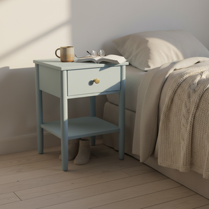 Table basse moderne bleue avec 1 tiroir, en bois d'hévéa durable et placage de chêne MDF, pour salon et chambre à coucher, décoration intérieure - Product Image 5