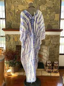 Vestido Kaftan de Rayón con Estampado Shibori Indigo, Talla Grande, Corte Holgado y Fluido, Ropa de Playa para Mujer - Product Image 2