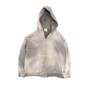 <b>Men's</b> Casual Black Plain Dyed 100% Cotton Fleece Quick Dry Hoodie and Flare Sweatpants Set Oversized Raw Hem for Autumn - Product Image 2