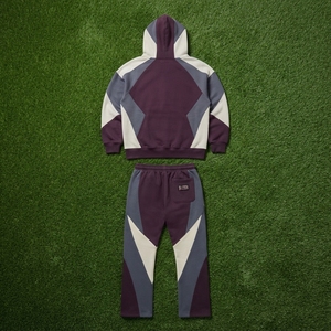 Mens Burgundy Gray White Color Block Tracksuit Set <b>Zip</b> <b>Up</b> <b>Jacket</b> Flared Pants Custom Streetwear Sportswear - Product Image 5
