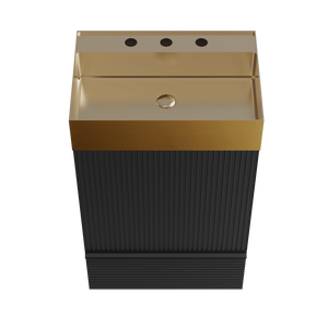Mobile bagno Gada 20 pollici a righe nero opaco con lavabo integrato in acciaio inossidabile 304 oro spazzolato, autoportante per bagno - Product Image 4