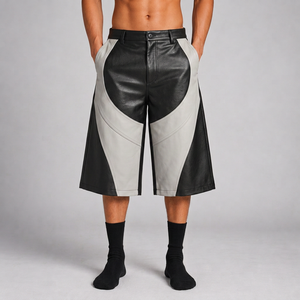 Pantalones Cortos de Cuero Personalizados de 400 GSM, Estilo Baggy, Cinco Bolsillos, para Marcas de Ropa Urbana, Venta al Por Mayor - Product Image 1