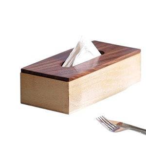 Cubierta de madera con listones para caja de pañuelos, dispensador facial rectangular |   Moderna Caja Organizadora de Madera para Servilletas - Product Image 2