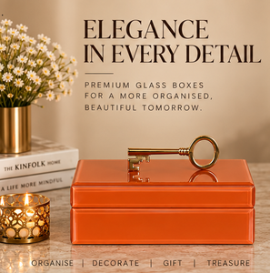 Orange Glass Jewelry Storage Box with <b>Gold</b> Key Handle Glossy Finish Soft Lining Decorative Keepsake and Vanity Organizer - Product Image 4