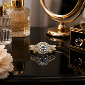 Round Cut Lab Grown Diamond Halo <b>Ring</b> <b>Split</b> Shank Solid Gold Engagement Band Women | Luxury Fine Jewelry Wedding <b>Rings</b> Wholesale - Product Image 4