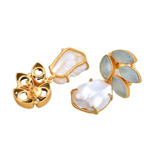 Pendientes de Racimo de Latón Premium, Chapados en Oro, con Perla, Cristal Curativo Genuino, Latón Chapado en Rodio, Estilo Moderno, Venta al por Mayor - Product Image 3