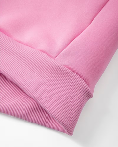Pink Eco-Friendly Fleece Winter Solid Oversized Crewneck Sweatshirt Women Loose Fit Long Sleeve Pullover Woven Front Logo - Product Image 5
