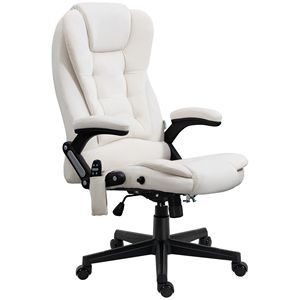 Sedia da Ufficio Direzionale con 6 Punti di Massaggio Vibrante, Schienale Alto in Velluto Bianco Crema, Altezza Regolabile, Materiale in Nylon - Product Image 1