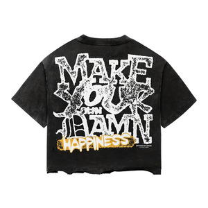 T-shirt court noir surdimensionné pour homme, manches courtes, streetwear, imprimé lettres, col rond, 100% coton jersey - Product Image 1