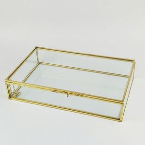 Metal & Glass Storage <b>Box</b> With Metal Frame For Jewelry Organizers And Decorative Use - Product Image 2
