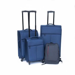 Set di 3 Zaini in Tessuto Blu con Motivi Cartoon, Moderno e Lussuoso, con Valigia a 4 Ruote Girevoli e Chiusura a Cerniera per Uso Aeroportuale - Product Image 1