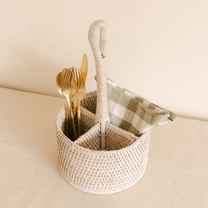 Round flatware <b>holders</b> natural wood <b>utensil</b> <b>holder</b> rattan silverware caddies cutlery baskets - Product Image 3
