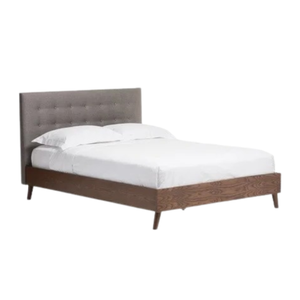Lit en bois moderne de style mid-century avec tête de lit capitonnée en tissu, meubles de chambre à coucher, salle à manger - Product Image 3