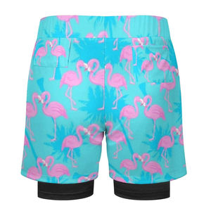 Pantalones cortos con estampado de flamencos para hombre, pantalones cortos de natación de secado rápido con cintura alta y bolsillos, estilo informal, cintura elástica - Product Image 1