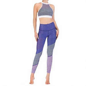 Solid Plus Size Yoga Set Women 2 Piece High Waist Leggings <b>Crop</b> <b>Top</b> Cowl Neck Strapless Full Length Sublimation Print SMART - Product Image 1