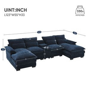 Divano Sezionale Moderno a U da 6 Posti 123*55 con Portabicchieri e Caricatore USB per Set da Soggiorno - Product Image 2