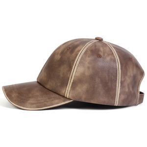 Casquette de baseball vintage en cuir PU, 6 panneaux, réglable, couleur unie, unisexe, décontractée, personnalisable OEM, haute qualité - Product Image 2