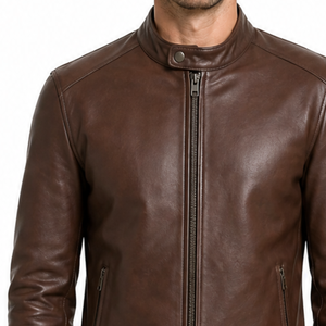 OEM Wholesale <b>Men's</b> Dark <b>Brown</b> Real <b>Leather</b> <b>Jacket</b> Classic Plain Simple design - premium streetwear - Product Image 3
