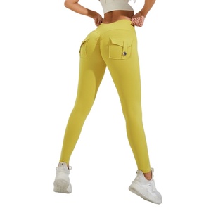 High Waist Pink <b>Leggings</b> With Pockets Full Length Stretch <b>Knitted</b> Sporty Women's <b>Leggings</b> - Product Image 3