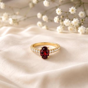 Elegant Red <b>Garnet</b> Gemstone <b>Ring</b> Oval Cut Promise <b>Ring</b> Handmade 925 Sterling <b>Silver</b> 18K Gold Filled Bridal Jewelry Gift for Her - Product Image 1