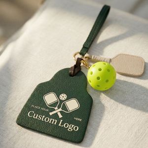 JR Brand Custom Logo Soft Pickleball Bag Charm PU <b>Leather</b> <b>Keychain</b> Silk Screen Printed Cute Style Sports Promotional Gift - Product Image 1