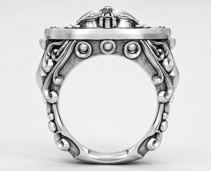 Anillo de Plata de Ley 925 con Engaste de Bisel Gótico de Casco de Calavera Vikinga Cristiana Oxidado Negro - Product Image 2