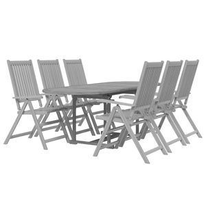 Ensemble de salle à manger de jardin extensible standard en bois d'acacia massif gris - Product Image 3