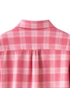 Chemise Tunique Décontractée Rose à Carreaux Grande Taille pour Femme, Manches Longues, en Flanelle Douce, Automne Hiver, Vente en Gros - Product Image 4