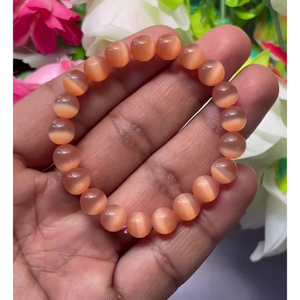 Bracelet en sélénite orange : perles rondes en pierres précieuses, bracelet extensible, style classique unisexe, cadeau d'anniversaire certifié - Product Image 2