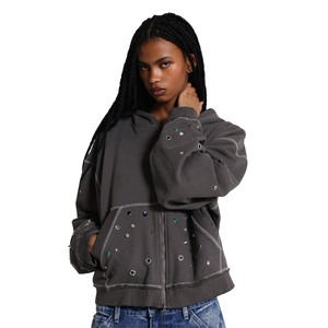Sudadera con capucha de invierno para mujer, forrada de vellón, con cremallera completa, logotipo frontal OEM, a la moda, venta al por mayor, nueva llegada, personalizada - Product Image 2