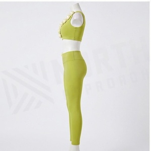 <b>One</b> Shoulder Yoga Set Green Solid Color Applique Flower High Waist Leggings Seamless 2 Piece Sportswear - Product Image 6