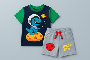 Ensemble de vêtements d'été pour enfants, t-shirt en coton et short, respirant, léger, décontracté, deux pièces, taille personnalisée - Product Image 3