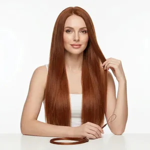 Perruque complète en dentelle 100 % cheveux Remy, raides, avec mèches, longue, brun miel, texture ondulée naturelle, cheveux humains, personnalisable - Product Image 4