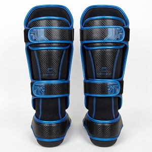 Protège-tibias professionnels en néoprène bleu et blanc, élastiques, ajustables avec fermeture auto-agrippante pour la boxe, équipement de protection pour adultes - Product Image 2