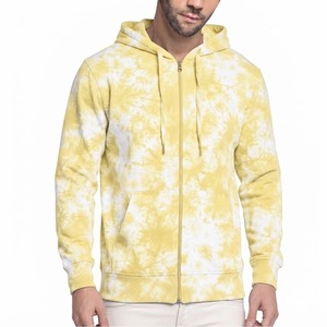 Sweat-shirt à capuche zippé tie-dye jaune pour homme, coupe classique, décontracté, en coton French Terry, manches longues, avec poches, idéal pour l'été - Product Image 1