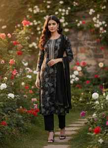 Tenue ethnique indienne en rayonne slub, prêt-à-porter, ensemble Salwar Kameez avec motifs imprimés, pour les fêtes et les occasions décontractées. - Product Image 5