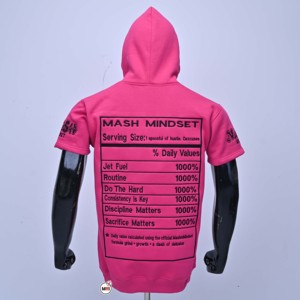 Best Selling <b>Men</b> Pink Hooded Short Sleeve Sweatshirt Fleece Cotton Casual Streetwear <b>Pullover</b> with Front Pocket <b>Mens</b> Hoodies OEM - Product Image 2