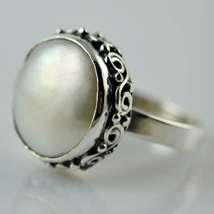 Coin Pearl <b>Ring</b> Handmade Sterling <b>Silver</b> Bezel Setting Natural Round Shape Gemstone Boho Jewelry June Birthstone Gift - Product Image 3
