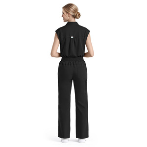 Women Custom Branding <b>Scrub</b> <b>Set</b> Black Sleeveless Top With Pants Hospital Uniform Medical Workwear Polyester Woven Fabric - Product Image 2