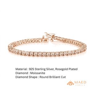 Pulsera de tenis estilo hip-hop de plata de ley chapada en oro rosa con moissanita de corte brillante redondo para mujer - Product Image 6