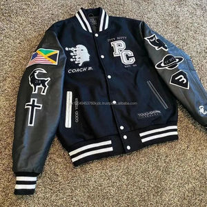 Chaqueta universitaria de alta demanda Chaqueta universitaria de lana unisex con botones abiertos con estilo con mangas de cuero Chaqueta con letras personalizadas de calidad - Product Image 1