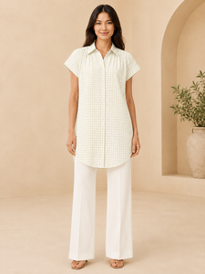 Camisa a rayas de manga corta con botones para mujer, blusas informales de verano - Product Image 2
