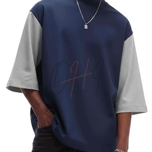 T-shirt en jersey respirant tie-dye surdimensionné pour homme avec logo personnalisé, manches raglan bicolores, streetwear, coton épais, épaules tombantes - Product Image 1