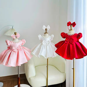 Robe de bal pour filles, 48 modèles personnalisés, col en perles Nhung Nguyen, usine OEM/ODM, manches bouffantes, vêtements pour enfants, robe en satin avec nœud - Product Image 4