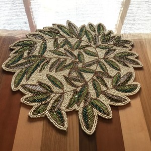 Handmade Beaded <b>Table</b> Mat Leaf Design Luxury Decorative Placemat Custom Bead Embroidery <b>Table</b> <b>Runner</b> Mat Craftera Exports - Product Image 5