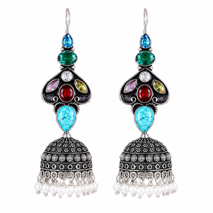 Factory Direct Wholesale Oxidized <b>Silver</b> <b>Dangle</b> Indian Jhumka <b>Earrings</b> for Women - Product Image 5