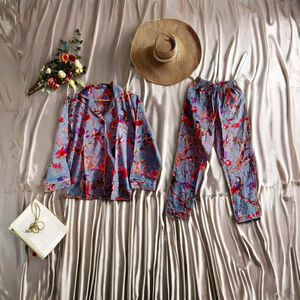 ชุดนอนผ้าฝ้ายออร์แกนิคสุดหรูสำหรับผู้หญิงชุดนอนแขนยาวพิมพ์ลายนกชุดนอนเซ็กซี่ไซส์ใหญ่พิเศษ - Product Image 3