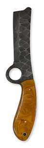 Couteau à découper noir forgé artisanal avec trou de sécurité pour le doigt et manche en résine jaune doré pour la viande - Product Image 6
