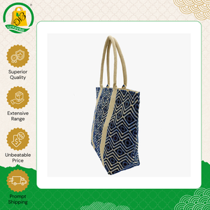 Bolsa de Playa de Yute Ecológica de Última Moda con Estampado Geométrico Completo y Asa de Cinta de Algodón Suave - Product Image 5