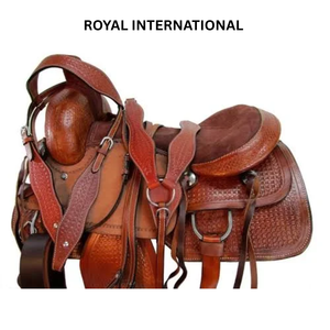 Selle de cheval en cuir occidental de qualité supérieure Royal International |   Selle de course florale sculptée à la main avec arceau en fibre de verre et acier inoxydable - Product Image 1
